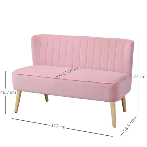 Rootz Sofa - 2-Seater Fabric Sofa - Sofa Seating - Lounge Sofa - Pink - 117 X 56.5 X 77 Cm