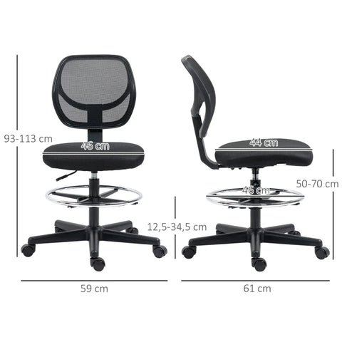 Rootz Drawing Chair With Footrest - Height-adjustable - Office Chair - Black - 59 cm x 61 cm x 113 cm