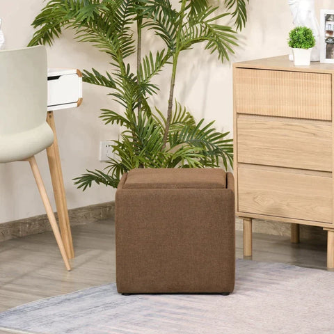 Rootz Stool - Storage Stool - Footstool - Upholstered Stool - Storage Box - Brown - 42 x 42 x 41 cm