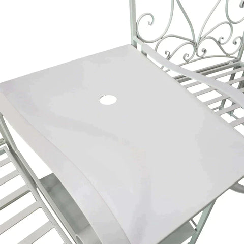 Rootz Metal Chair - Metal Bench With Table - Home - Balcony - Garden - White - 160L x 61W x 96H cm