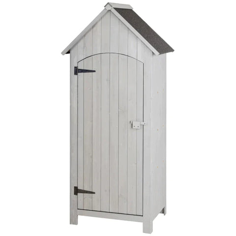 Rootz Garden Cabinet - Wooden Garden Cabinet - Tool Shed - Garden Shed - Tool Cabinet - Wooden Hut - Gable Roof - Grey - 77.5 x 54.2 x 179.5 cm