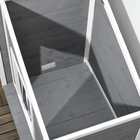Rootz Dog Kennel - Solid Wood - Weather Resistant - Asphalt Roof - Gray + White - 71cm x 58cm x 77cm
