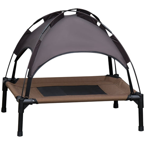 Rootz Pet Bed With Canopy - Raised Dog Bed - Outdoor Dog Lounger With Roof - Breathable - Taffeta Coffee - 76 x 61 x 73 cm