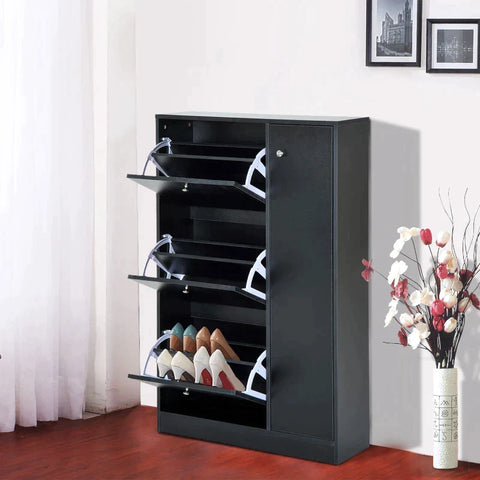 Rootz Shoe Cabinet - Shoe Tipper - Shoe Stand - Shoe Rack - Black - 80x24x120cm