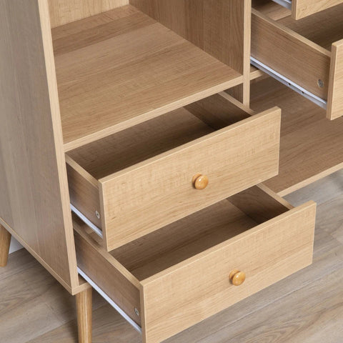 Rootz Sideboard - Free-standing Cabinet - Scandi Style Wardrobe - 4 Drawers And 2 Shelves - Kitchen - Bedroom - Living Room - Entryway - Natural + White - 80cm x 39cm x 80cm