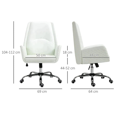 Rootz Office Chair - Height Adjustable - 5 Swivel Castors - White - 69 cm x 64 cm x 112 cm