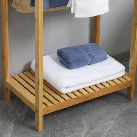 Rootz Towel Rack - Free Standing Towel Rack - With Bottom Shelf - 1 Shelf, 3 Towel Rails - Nature - 51cm x 31cm x 85cm