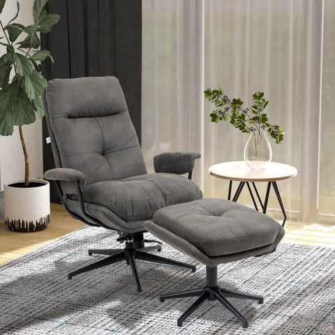 Rootz Relax Chair With Ottoman - Armchair With Footstool - Adjustable Backrest - Microfiber - Dark Gray - 78L x 91W x 103.5H cm