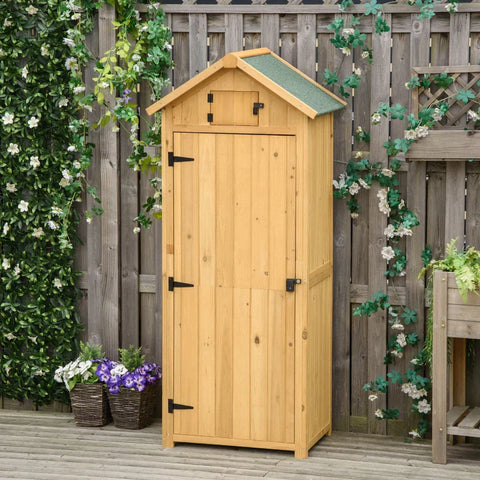 Rootz Garden Cabinet - Garden Shed - Tool Shed - Tool Shed With Shelves - Asphalt Roof - Window - Yellow + Green - 77 x 54.2 x 179 cm