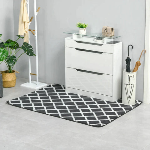 Rootz Diamond Pattern Rug - Carpet - Non-woven Backing - Black + White - 170cm x 120cm x 0.7-0.8cm
