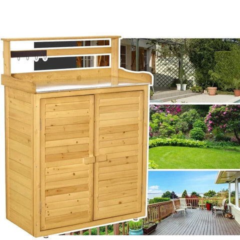 Rootz Tuinkast - Plantentafel Met Onderkast - Apparatenkast Met Werkblad - 3 Vakken - Tuintafel - 2 Deuren - Geel - 87 x 45 x 120 cm