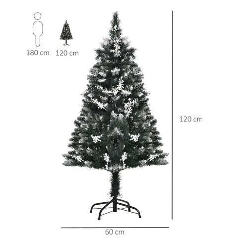 Rootz Christmas Tree - Artificial Christmas Tree - 1.2 m Christmas Tree - Snow Dipped Design - 222 Branches Flame - PVC - Dark Green - Ø60 x 120 cm