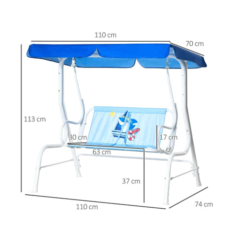 Rootz Kinderhängematte – 2-Sitzer-Babyschaukel mit verstellbarem Schiebedach – Gartenschaukel – Metall – Blau – 110 x 74 x 113 cm