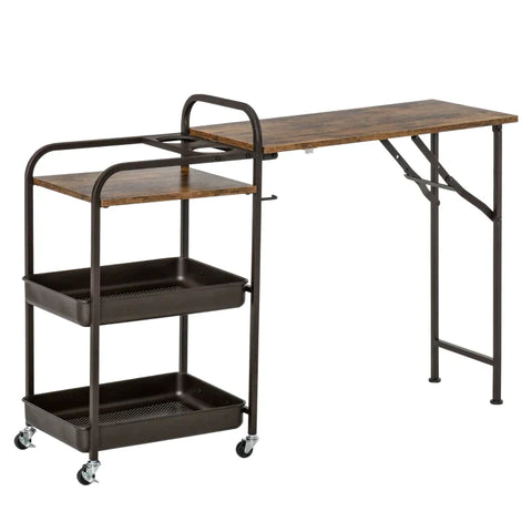 Rootz Kitchen Trolley - Tea Trolley - Serving Trolley - Folding Table - Brown/Black - 118 cm x 36.5 cm x 82 cm