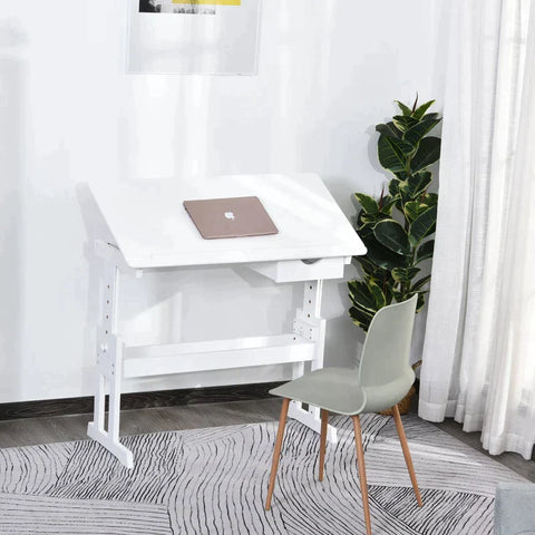 Rootz Study Desk - Computer Stand - Laptop Table - Height Adjustable - 5 Levels With Drawer - MDF - White - 109 x 55 x 63.6-89.2 cm