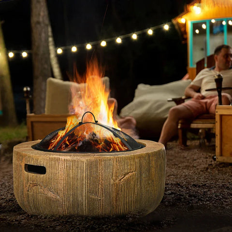 Rootz Fire Bowl In Tree Stump Design - Fire Pit - Spark Grid - Coal Grate - Poker - Brown - Ø61.5 x 39 cm