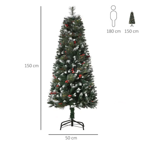 Rootz Weihnachtsbaum – Künstlicher Weihnachtsbaum – Tanne – Weihnachtsdekoration – 360 Zweige – PVC – Metall – Grün/Weiß – Ø50 x 150 cm