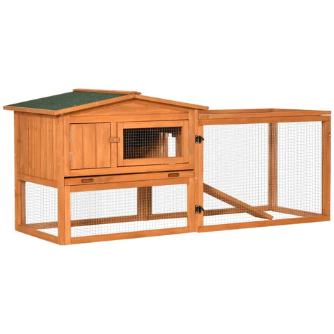 Rootz Small Animal Hutch - Rabbit Hutch - Rabbit Hutch And Run - Bunny Cage - Wooden Guinea Pig Hide House - With Sliding Tray - Fir Wood - Golden Red - 156 x 58 x 68cm
