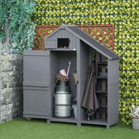 Rootz Tool Shed With Firewood Compartment - Storage Cabinet - Fir Wood - Grey + Black - 129L x 51.5W x 180H cm