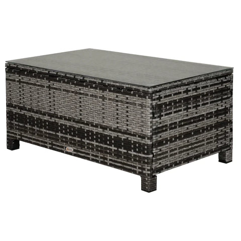 Rootz Garden Side Table - PE Rattan Garden Coffee Table -  With Glass Table Top - Grey - 85cm x 50cm x 39cm