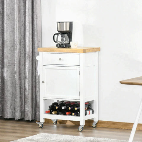 Rootz Kitchen Trolley - Rolling Kitchen Trolley With Storage Shelf - Wheels - Smooth Top - White - 63.5 cm x 40 cm x 90 cm