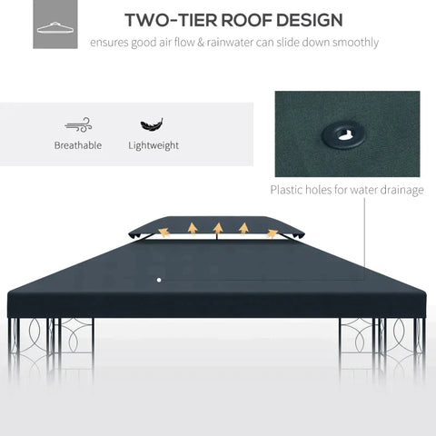 Rootz Replacement Roof - Gazebo Roof - Metal Gazebo - Garden Gazebo - Party Tent - Garden Tent - Charcoal Grey - 3x3 m