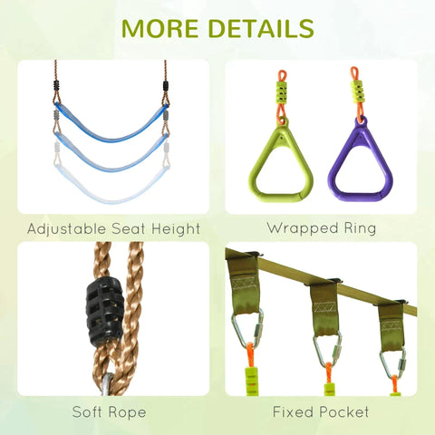Rootz Climbing Rope Set - Ninja Slackline Set - 13 M Hanging Obstacles - For 3-14 Years Children - Children Climbing Training Rope - Training Equipment - With Monkey Bars - Rope Ladder - Swing - Gym Rings
