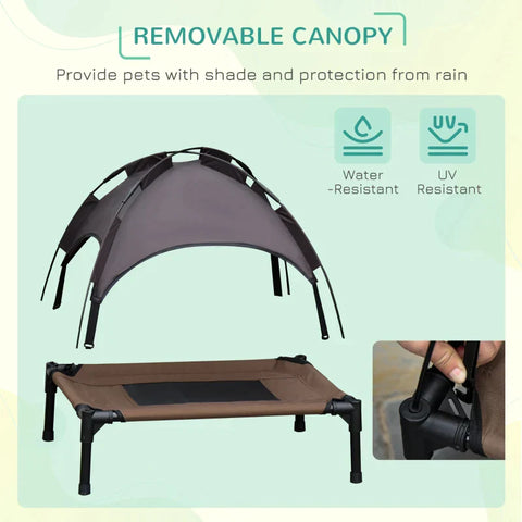 Rootz Pet Bed With Canopy - Raised Dog Bed - Outdoor Dog Lounger With Roof - Breathable - Taffeta Coffee - 76 x 61 x 73 cm