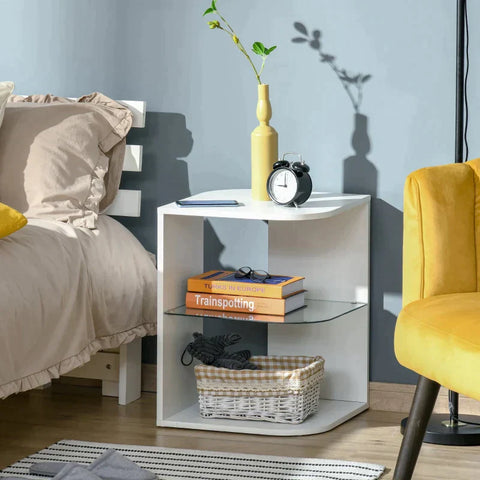 Rootz Side Table - Bedside Table - Corner Table - White - 40 cm x 40 cm x 56 cm