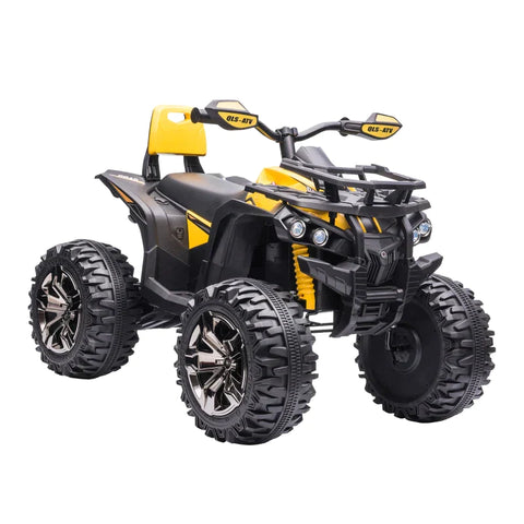 Rootz Electric Pickup Car - Electric Quad - Children's Electric Atv Stroller - Led Front Light With Mp3 - Baby Electric Motorcycle - Metal - Yellow - 100 x 65 x 73 cm