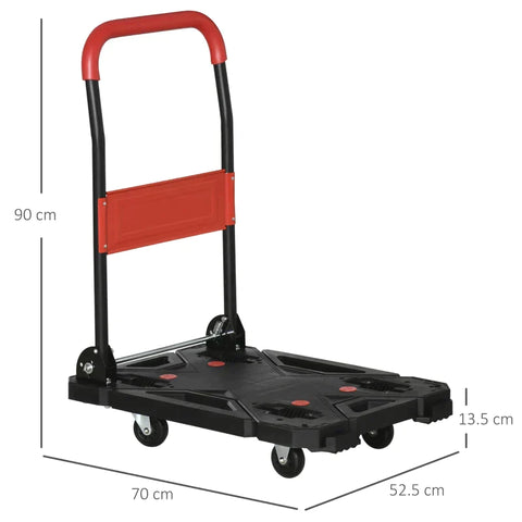 Rootz Platform Trolley - Platform Truck - Hand Truck - Foldable - 150 Kg Load Capacity - Steel - Black/Red - 70 cm x 52.5 cm x 90 cm