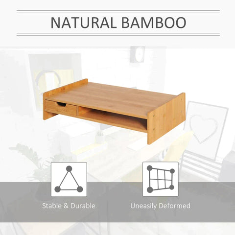 Rootz Monitor Stand - Screen Stand - Desk Organizer - Drawers - Office - Living Room - Natural - L49 x W25.5 x H11.5 cm