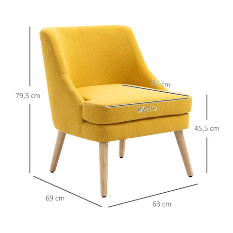 Rootz Dining Room Chair - Kitchen Chair With Armrest - Upholstered Chair - Living Room Chair - Office Chair For Living Room - Bedroom - Modern Design - Linen Touch - Wood - Yellow - 63 x 69 x 79.5 cm
