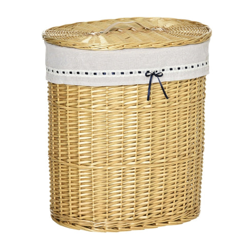 Rootz Laundry Basket - Made Of Willow - Willow Rod - Laundry Box - Laundry Collector - Braided With Laundry Bag With Lid - Natural - 100L 51 x 38 x 57 cm
