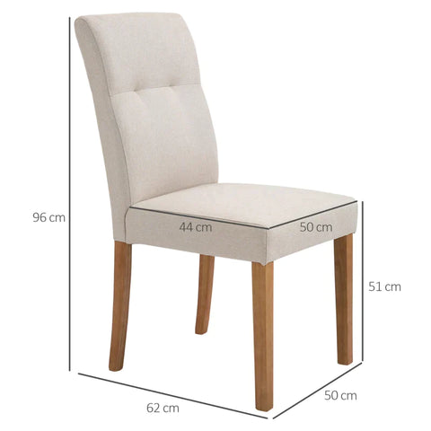 Rootz Set of 2 Dining Chairs - Dining Chairs with Padded Seat - Polyester Fabric - Foam - Rubber Wood - Beige - 50cm x 62cm x 96cm