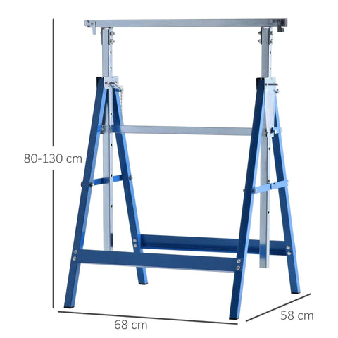 Rootz Scaffolding Trestle - Folding Trestle - Telescopic Trestle - Scaffolding Trestle - Height Adjustable Trestle - 200kg Weight Capacity Trestle - Steel - Blue - 68 x 58 x 80-130 cm