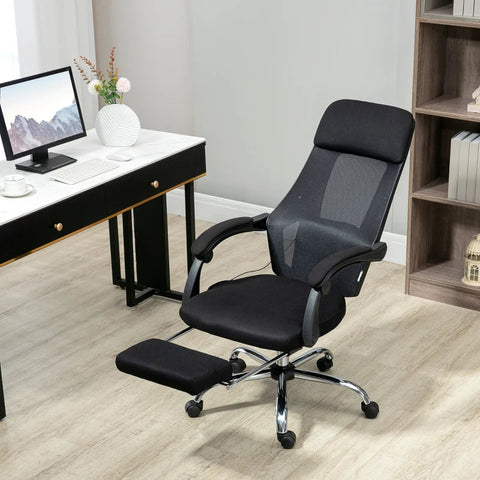Bureaustoel Met Massagefunctie - Massagestoel - Inclusief Voetsteun - 2 Trilpunten - USB Interface - Zwart - 60L x 57W x 115-123H cm