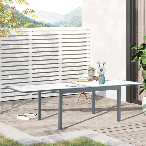Rootz Garden Dining Table - Extendable Garden Dining Table - Table - Aluminum Tube/Tempered Glass - Gray/Matt White - 270 x 90 x 73 cm