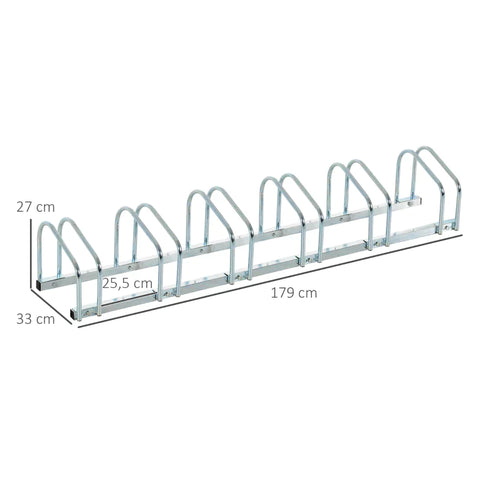 Rootz Bicycle Stand - Bicycle Stand For 6 Bicycles - Weatherproof - Wall Or Floor Mounting - Steel - Silver - 179 x 33 x 27 cm