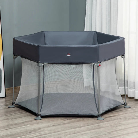 Rootz Baby Playpen - Playpen - Foldable Portable - Oxford Cloth, Plastic - Grey - 134 cm x 134 cm x 83 cm