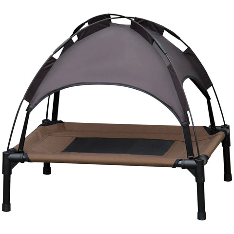 Rootz Pet Bed With Canopy - Raised Dog Bed - Outdoor Dog Lounger With Roof - Breathable - Taffeta Coffee - 76 x 61 x 73 cm
