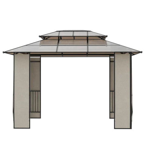Rootz Garden Pavilion - Gazebo With Sun Canopy - Made Of Polycarbonate Panels - UV Protection - Water-repellent - Robust - Brown + Light Grey - 3.65 x 3 x 2.75 m