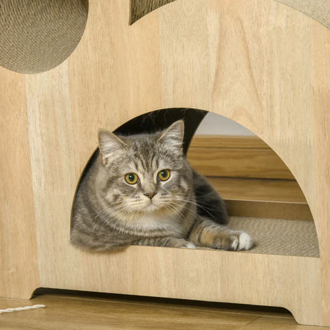 Rootz Cat Scratching Toy - Scratching Board - Cat Scratching Cardboard - Scratching Mat - Scratching Toy - Cat Lounge - Natural Wood/Brown - 71 x 30 x 65 cm