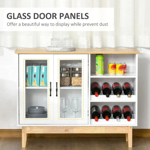 Rootz Wine Cabinet - Wine Cabinet With Glass Door - Wine Rack - Sideboard with Adjustable Shelf - White - 103 cm x 34 cm x 80 cm
