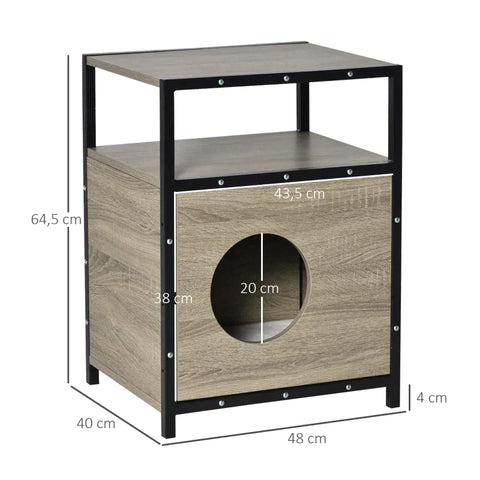 Rootz Cat House - Cat Cabinet - Cat Cave - Box Side Table - Wasbaar Kussen - Grijs - 48 x 40 x 64,5 cm