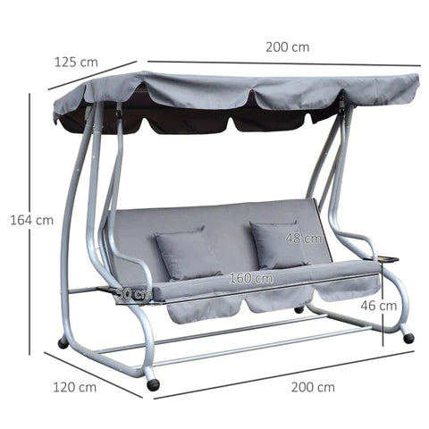 Rootz Hollywood Swing - Swing Chair - Garden Swing - Hammock Swing - 3-seater - Grey - 200x120x164cm
