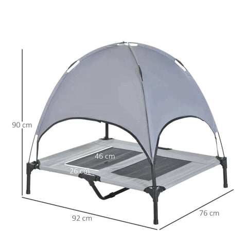 Rootz Pet Bed - Dog Bed - Outdoor Dog Lounger - Bed With Canopy - UV Protection - Breathable - Grey - 92 X 76 X 90 Cm