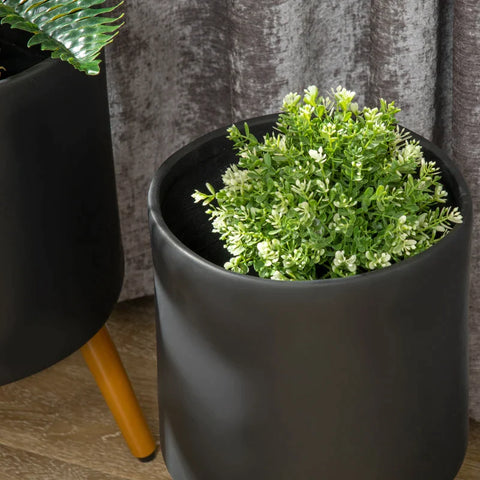 Rootz Flower Stand - Set of 2 Weather Resistant Plant Stands - with Removable Legs - Black - 31cm x 31cm x 55cm