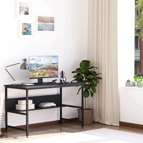Rootz Desk - Computer Table - Office Table - Study Writing Table - Storage Shelf - Black - 120 cm x 60 cm x 75 cm