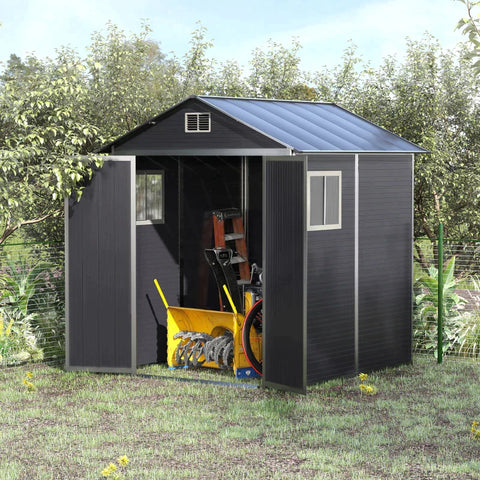 Rootz Garden Shed - Tool Shed With Window - Aluminum - Tool Shed With Lock Key - Grey - 186 x 183.5 x 218 cm